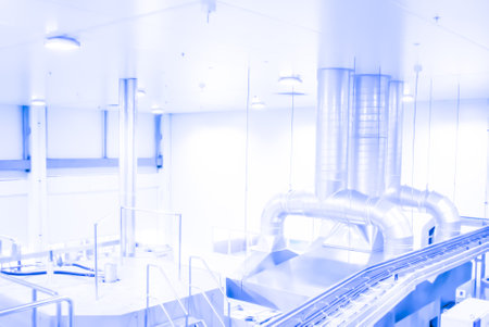 Equipment and pipeline in a modern industrial factory, toned imageの写真素材