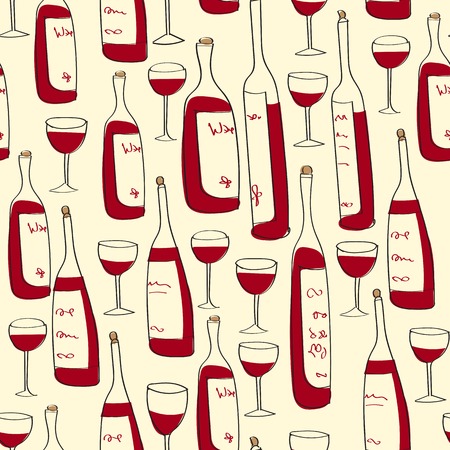 seamless pattern with hand drawn bottles in a rowのイラスト素材