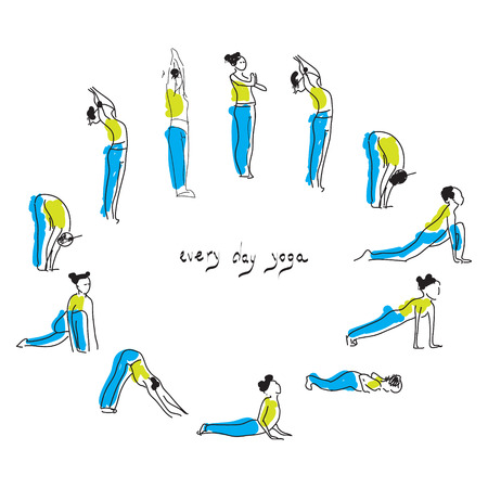 Woman practicing yoga asana vector illustrationのイラスト素材