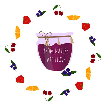 Bilberry jam-jar in fruits circle, element for your designのイラスト素材