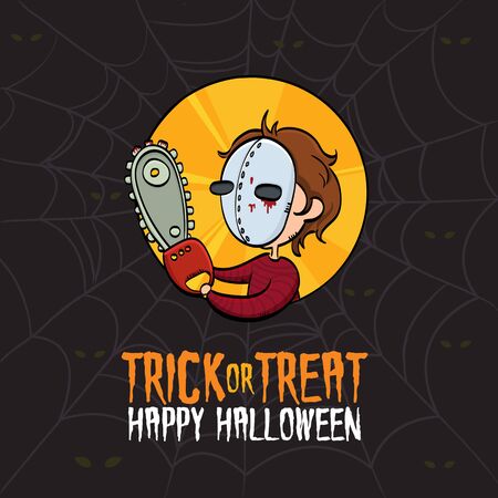 Vector Illustration of Kid Dressed Up Killer Costume on Halloween.のイラスト素材