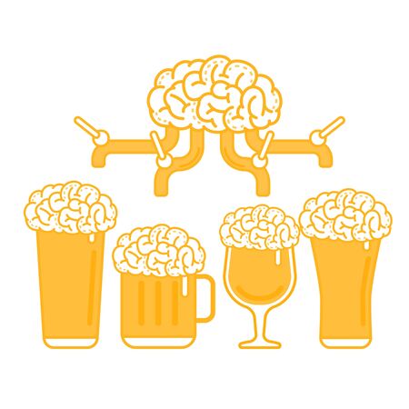 Vector Illustration of A Brain Beer Tap and Various types of Beer Glassのイラスト素材