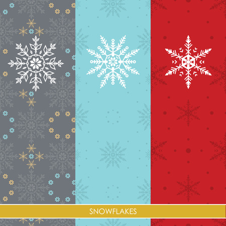 Vector Illustration of Snow Flakes in Three Colors Background: Blue Red and Green for Christmas and Winterのイラスト素材