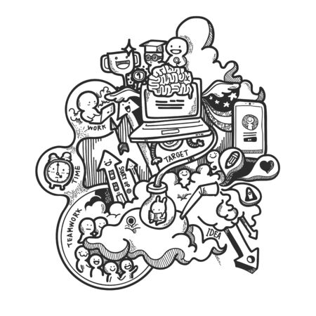 Vector Illustration of Start Up Doodle Hand Drawn Conceptsのイラスト素材