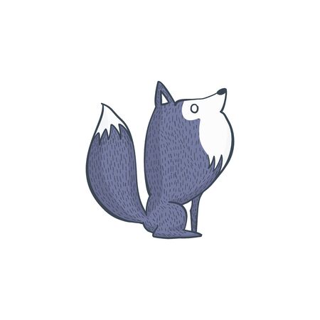 Illustration of Gray Wolf, Cartoon Character Hand Drawのイラスト素材