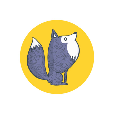 Illustration of Gray Wolf and Full Moon, Cartoon Character Hand Drawのイラスト素材
