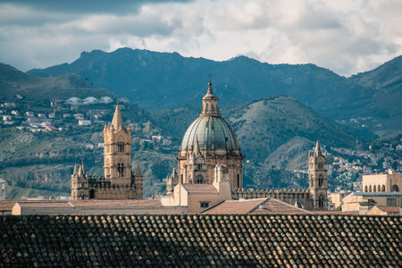 Rooftops in Palermo, Italy in Januaryの写真素材