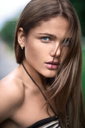 Beautiful woman skin tanned. Healthy beauty skin.の写真素材