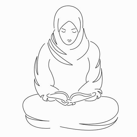 One continuous single drawing line art flat doodle muslim, religious, religion, islam. Isolated image hand draw contour on a white backgroundのイラスト素材