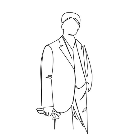 One continuous single drawing line art flat doodle male, man, gentleman, handsome, people, fashion. Isolated image hand draw contour on a white backgroundのイラスト素材