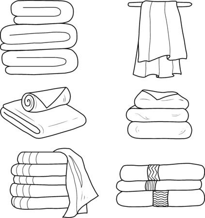 A set of vector linear towels in the bathroom or spa. Elements for business cards, advertising, brochures, icons.のイラスト素材