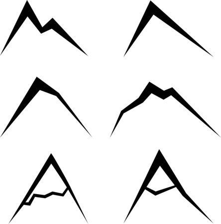 Set of simple vector black mountains. Isolated iconsのイラスト素材