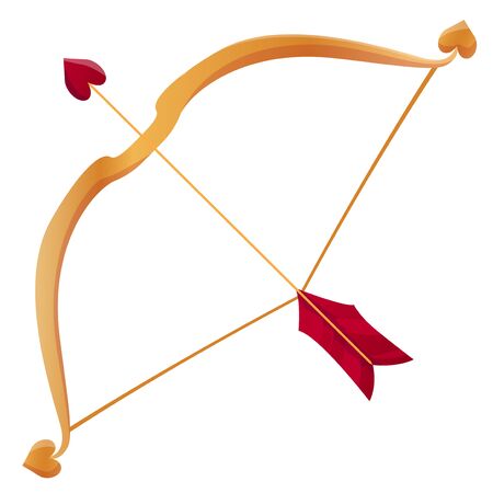 Vector illustration of a golden bow with hearts and love arrow for cupidon isolated on a white background. Happy st. Valentine's day. Element and icon, graphic design.のイラスト素材
