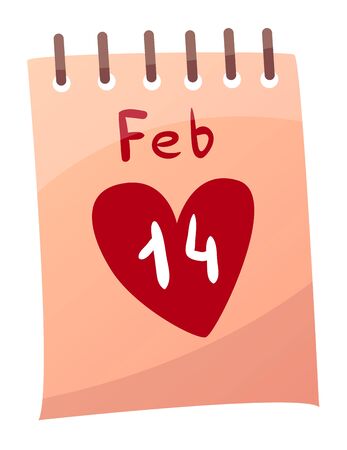 Vector illustration of a calendar with a date 14 february, the St. Valentine's Day, time to celebrate. Isolated on a white backgroundのイラスト素材