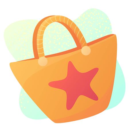 Vector illustration of orange beach bag with sea star on eat. Water and sea resort, rest on the beach. Design element.のイラスト素材