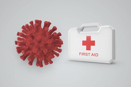 First aid for COVID-19 on white isolatedの写真素材