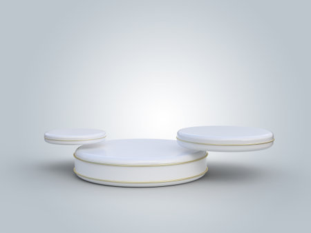 3D rendering realistic minimalist podium with product display. Floating light scene with golden...
