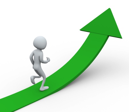 3d man running on arrowの写真素材