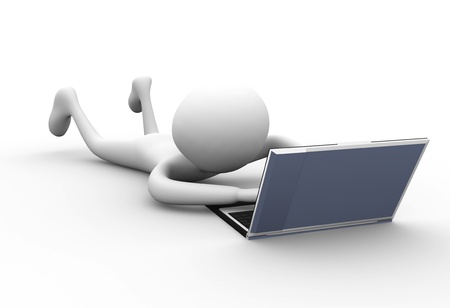 3d man working on a laptopの写真素材