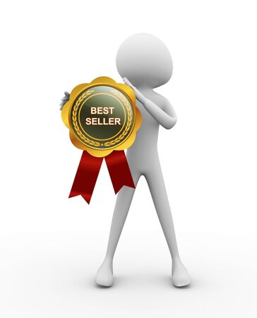 3d man with best seller medalの写真素材