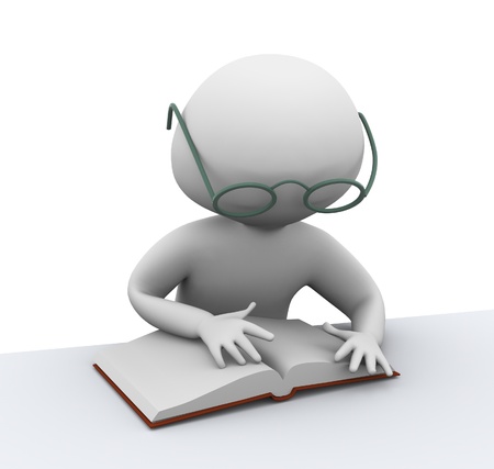 3d man reading book on white background の写真素材