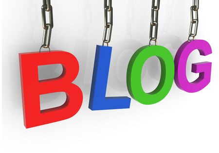 3d render of colorful blog text hanged in chainの写真素材