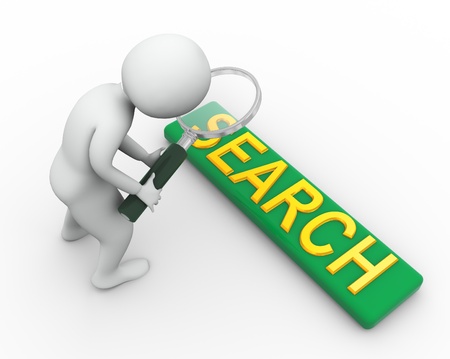 3d man searching with the help of magnifying glassの写真素材