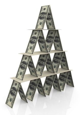 3d render of pyramid made up of dollar noteの写真素材