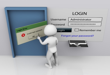 3d man closing invalid login error messagebox after entering wrong passwordの写真素材