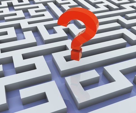 3d red question mark and maze の写真素材