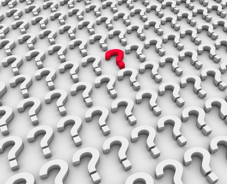 3d render of unique red question marksの写真素材