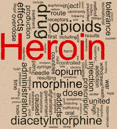 Illustration of wordcloud related to word 'heroin' on rocky backgroundの写真素材