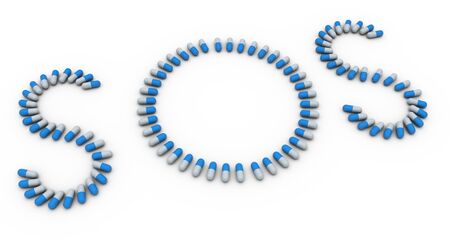 3d render of word sos made up of capsules
