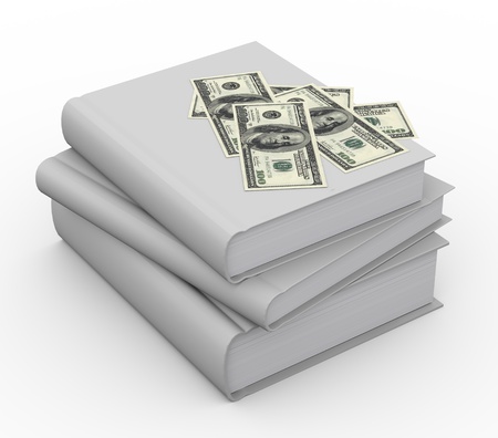 3d renders of money on stack of booksの写真素材