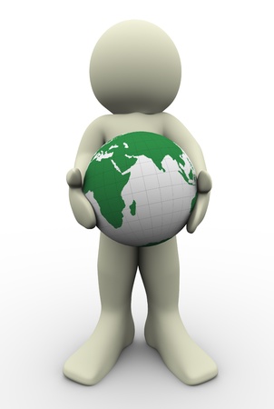 3d man holding globe in his hand  3d illustration of human character の写真素材