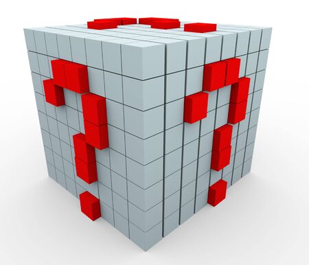 3d render of question mark cubes on white background