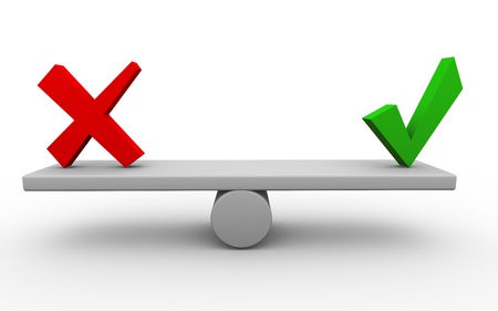 3d render of yes and no symbols on seesaw の写真素材