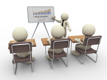 3d render of businessman presenting business financial position  3d illustration of human character の写真素材