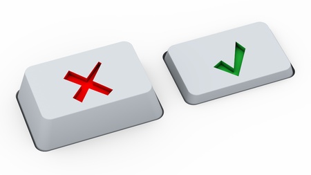 3d render of keyboard buttons with yes and no symbolsの写真素材