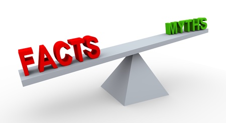 3d render of word facts and myths on balance scale.の写真素材