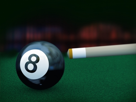 3d illustration of cue stick set for hitting billiard black eight cue ball 
