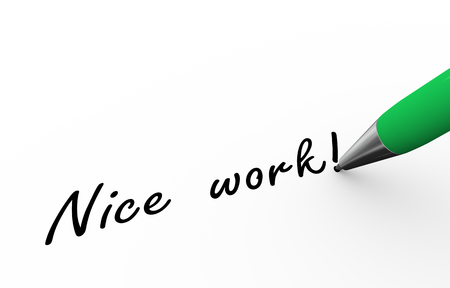 3d rendering of pen writing nice work on paperの写真素材
