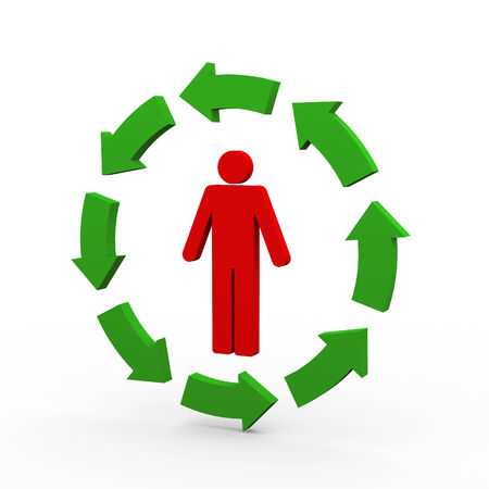 3d rendering of man symbol moving circular arrowsの写真素材