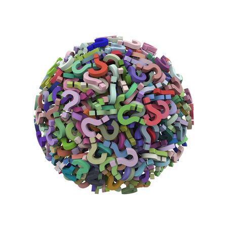 3d rendering of colorful sphere ball made up of question mark symbol sign