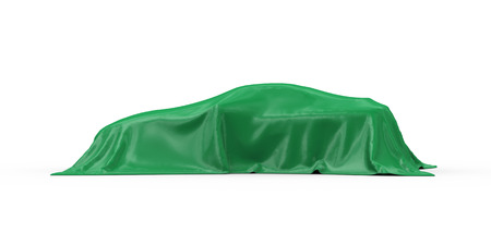 3d rendering of sport car vehicle covered with green fabric clothの写真素材