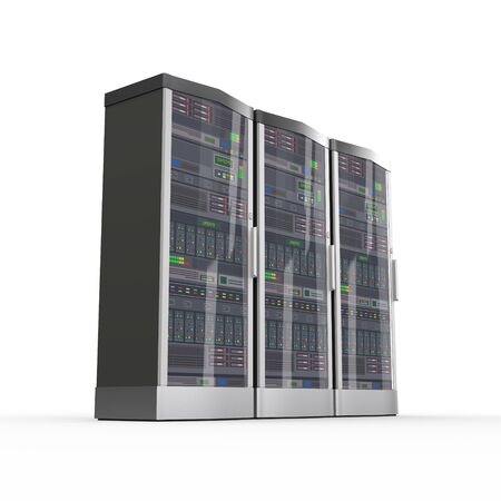 3d rendering of powerful three computer network servers system machine