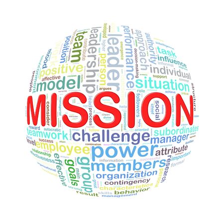Illustration of word tags wordcloud ball sphere of missionの写真素材