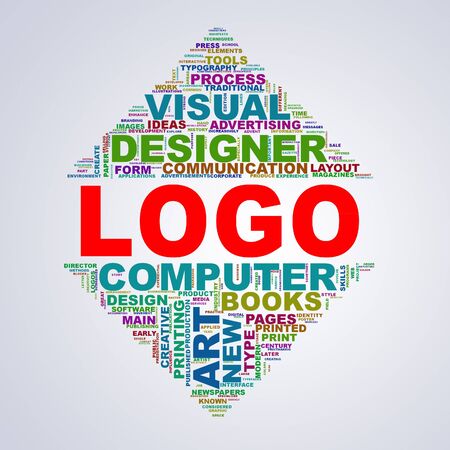 Illustration of custom shape using triangle wordtags wordcloud of logoの写真素材