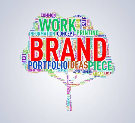 Illustration of custom tree shape wordtags wordcloud of brandの写真素材