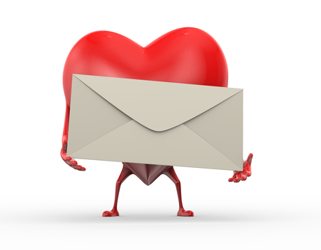 3d rendering of heart gesture holding love letter envelop. Concept of valentineの写真素材